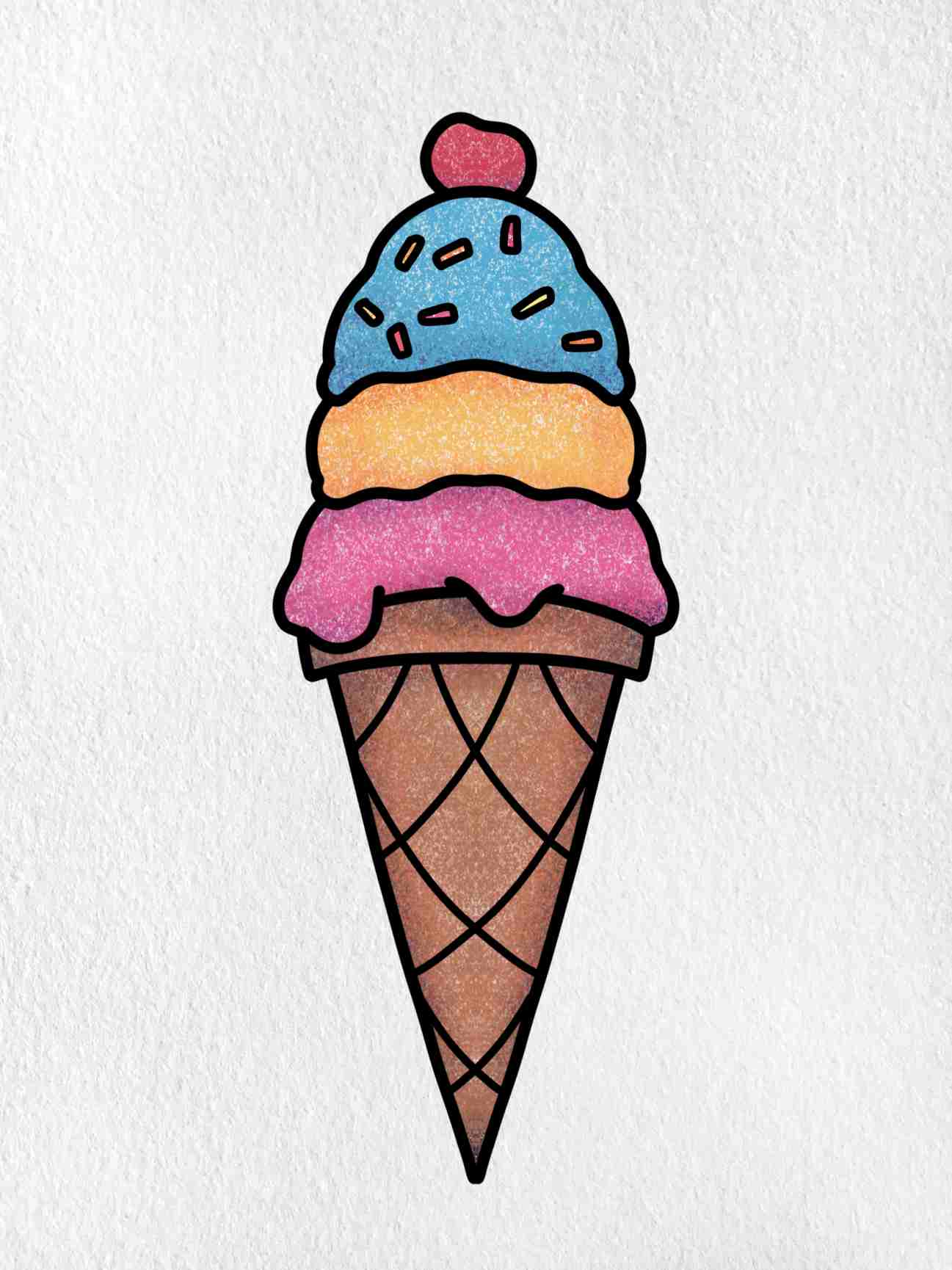 Ice Cream Cone Drawing 2 Scoops At Lila Collins Blog